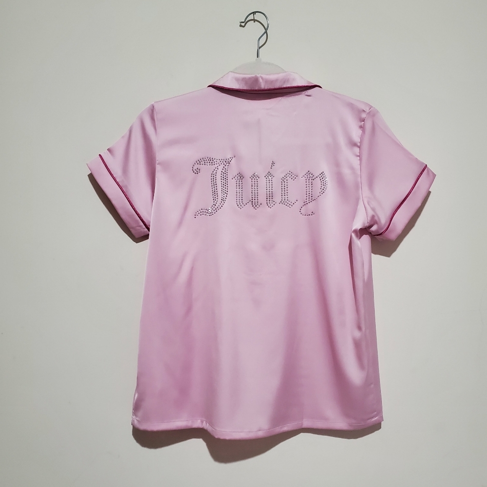 ❌️SOLD❌️JUICY COUTURE Satin Sleepwear Set Bling Juicy Logo Fresh Pink Size S - Picture 4 of 7